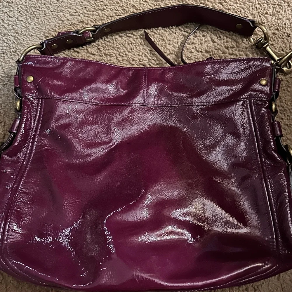 Coach Patent Leather Hobo Bag in Deep Plum